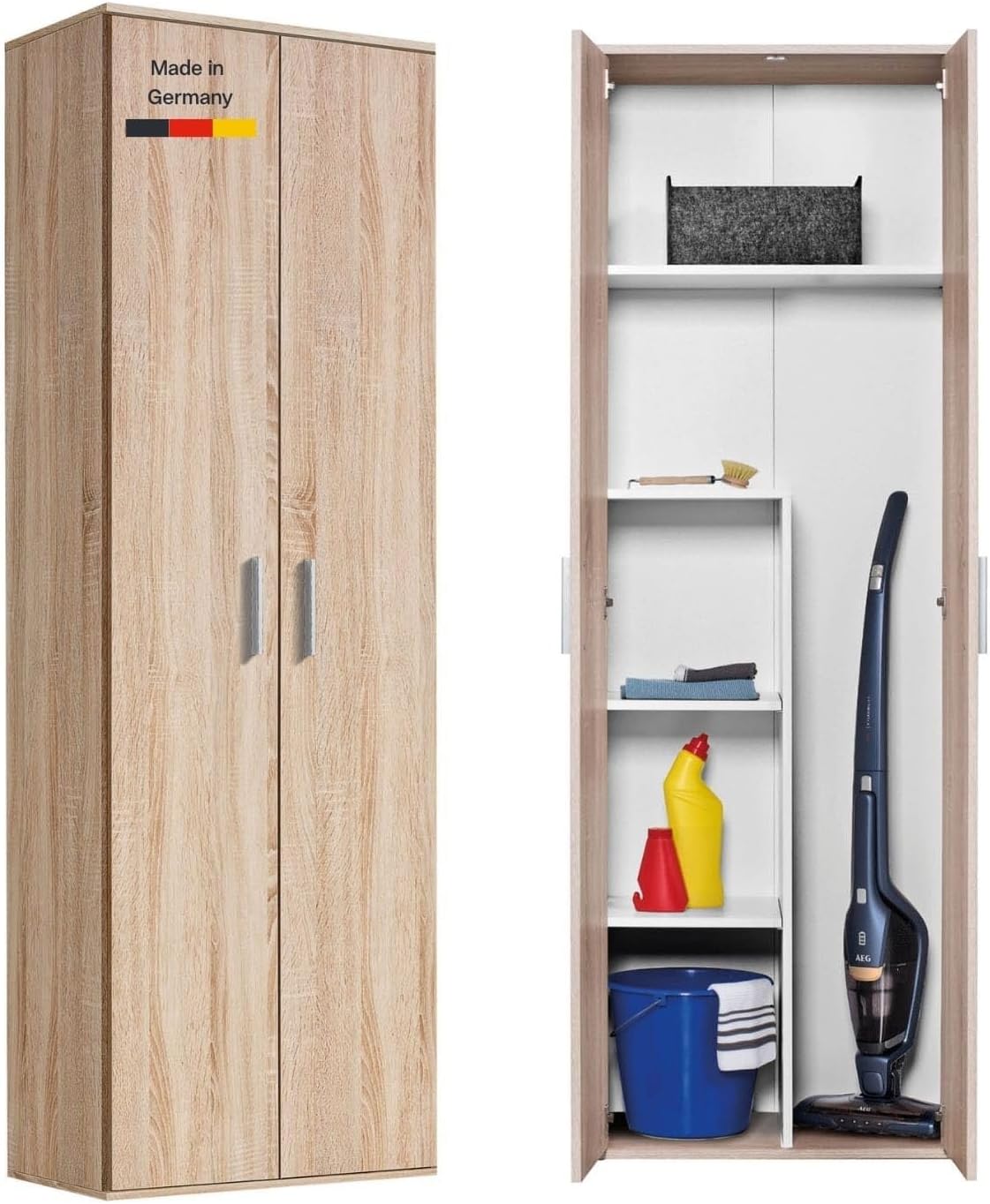 Mehrzweckschrank Besenschrank eiche Der Lange Made in Germany Schrank 60 cm