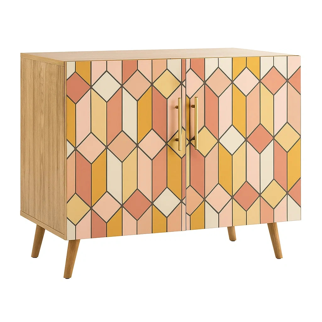 Holzkommode mit geometrischen Mustern, Mehrfarbig 80x40x70 cm