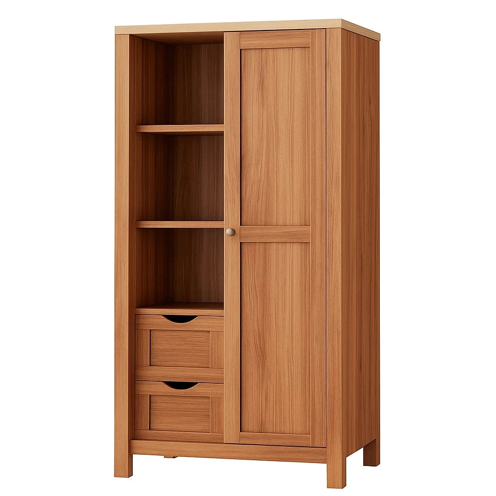 Holzschrank aus Eichenholz mit 2 Schubladen und Regalfächern, 180 cm Höhe