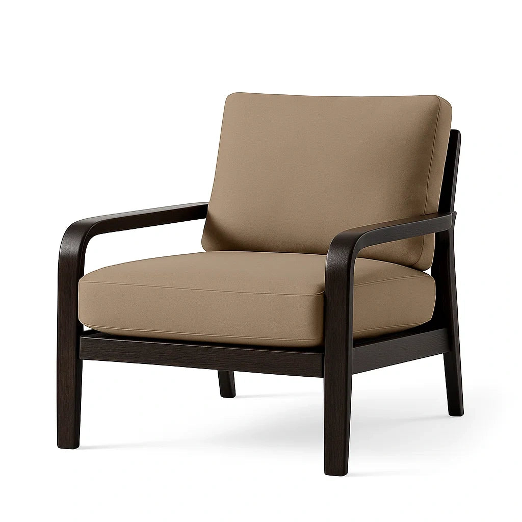 Sessel mit Holzrahmen und Polyesterbezug in Beige