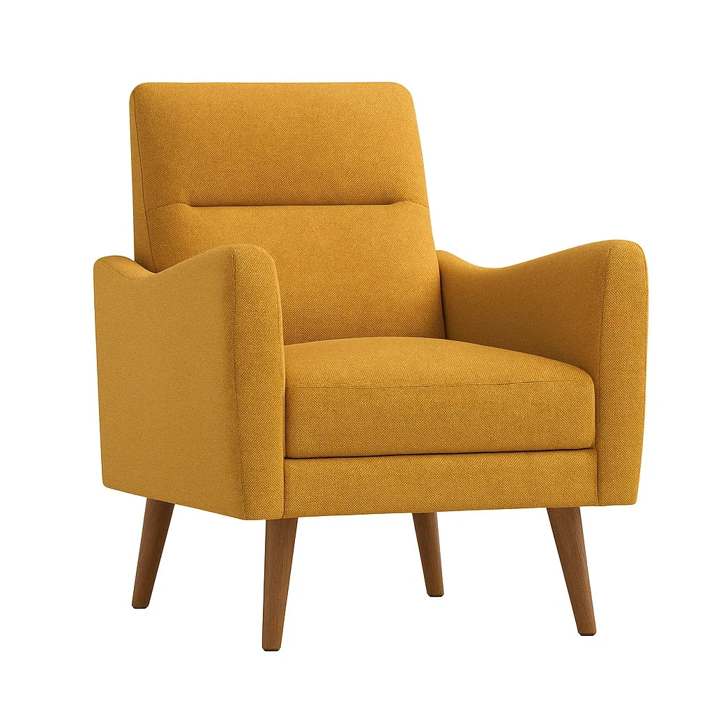 Gelber Sessel aus Polyester mit Holzbeinen