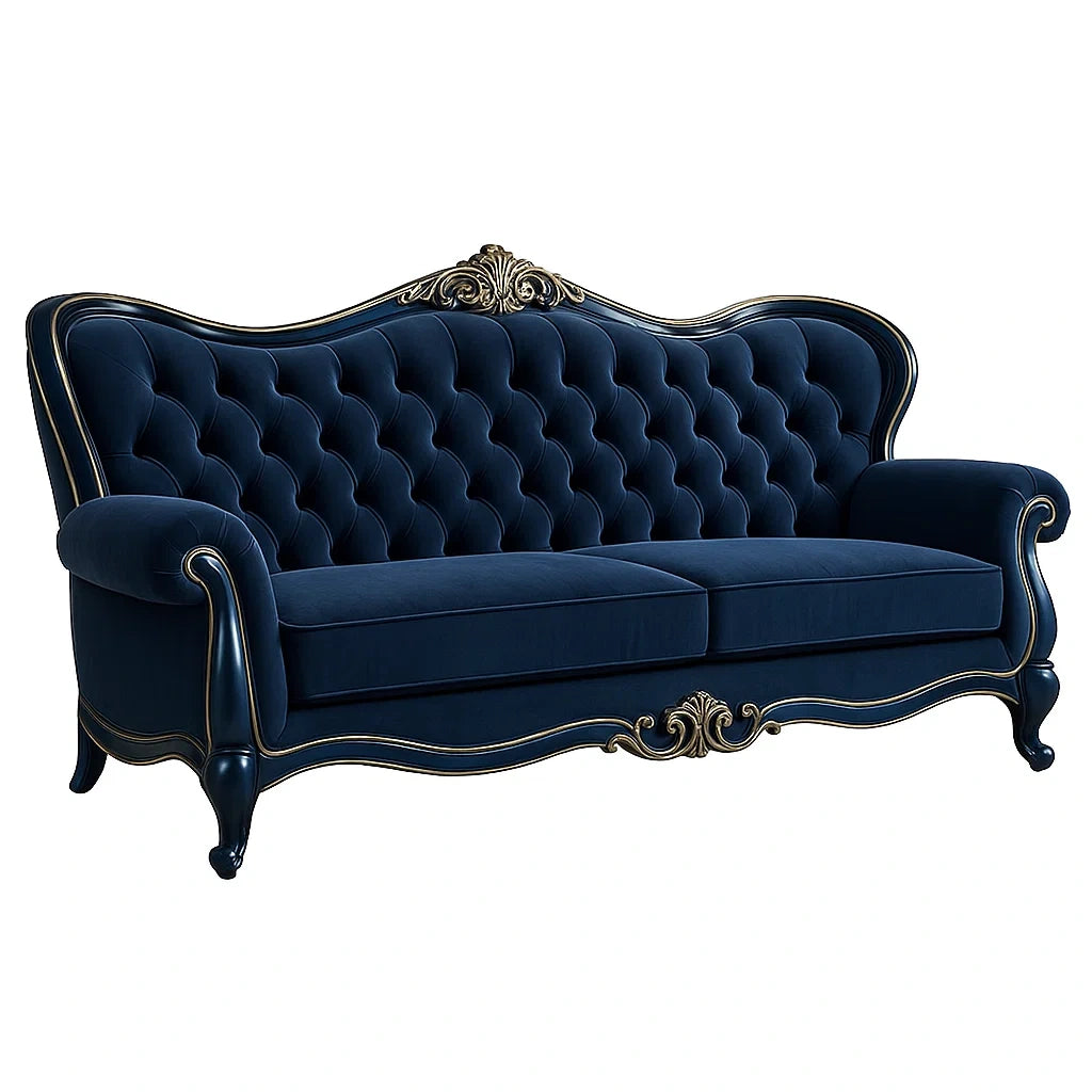 Dreisitzer-Sofa aus Samt Blau mit Holzrahmen