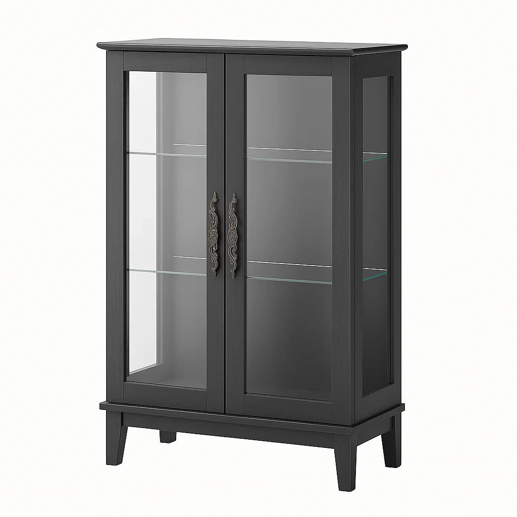 Vitrine Holzwerkstoff gehärtetes Glas Schwarz 120x80x30cm