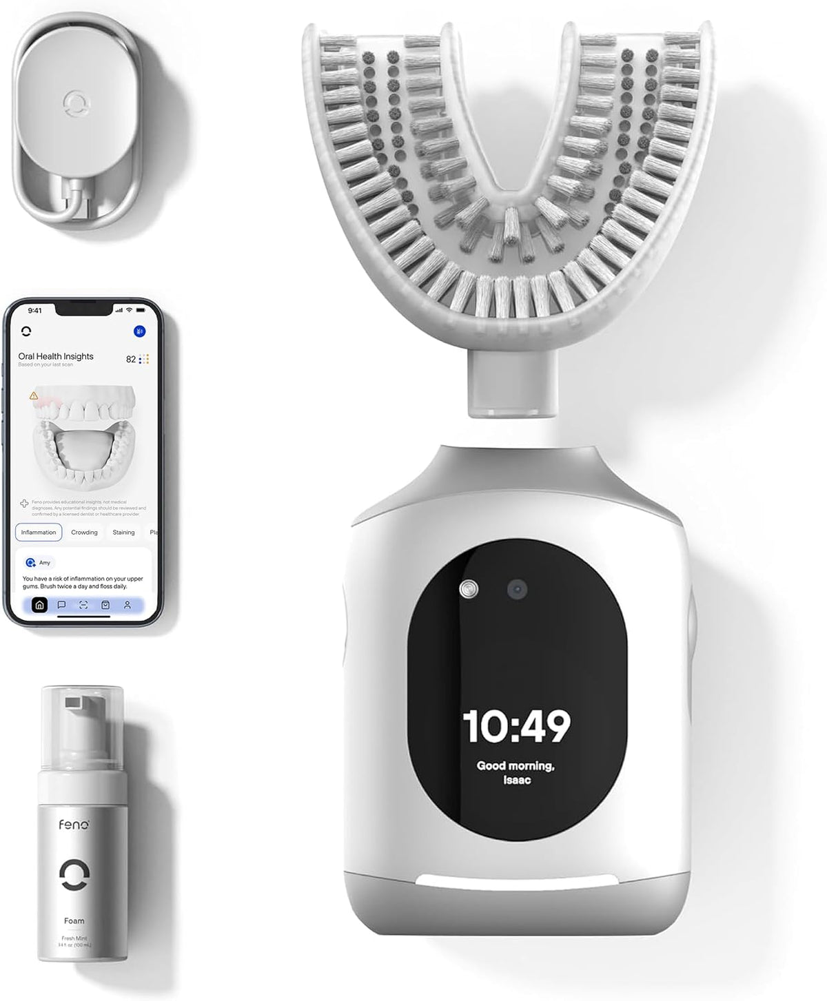 Feno Smartbrush Elektrische Zahnbürste für Erwachsene, inklusive 1 Flasche, 20 Sekunden Tiefenreinigung, wiederaufladbar