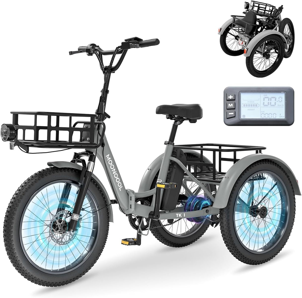 MOONCOOL E Bike Klapprad, 36V 20AH Akku, 250W Motor 45 Nm, IP65 Wasserdicht, 20' Elektrofahrräder für Herren Damen, mit Großen Körben & Fußstützen