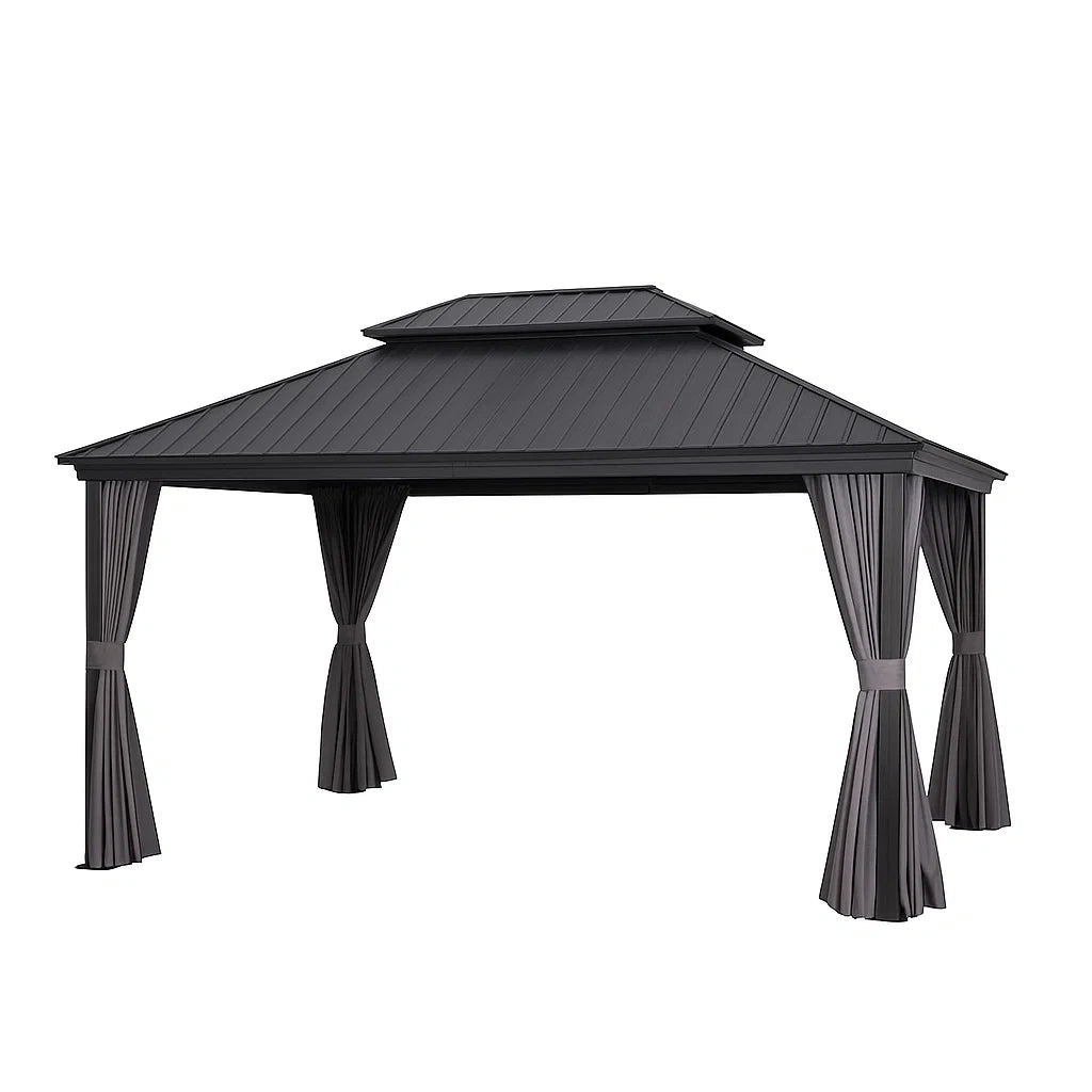 Pavillon mit Aluminiumrahmen und Vorhängen, Anthrazit, 400cm x 300cm