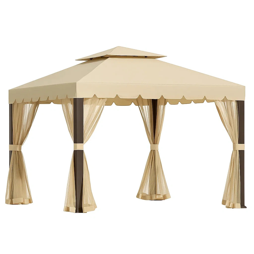 Pavillon Gartenzelt Beige Stahl Polyestergewebe 300x400x265 cm