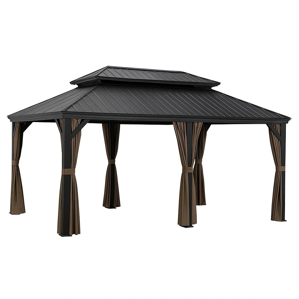 Pavillon aus Stahl mit Polyester-Vorhängen 400x300x250 cm