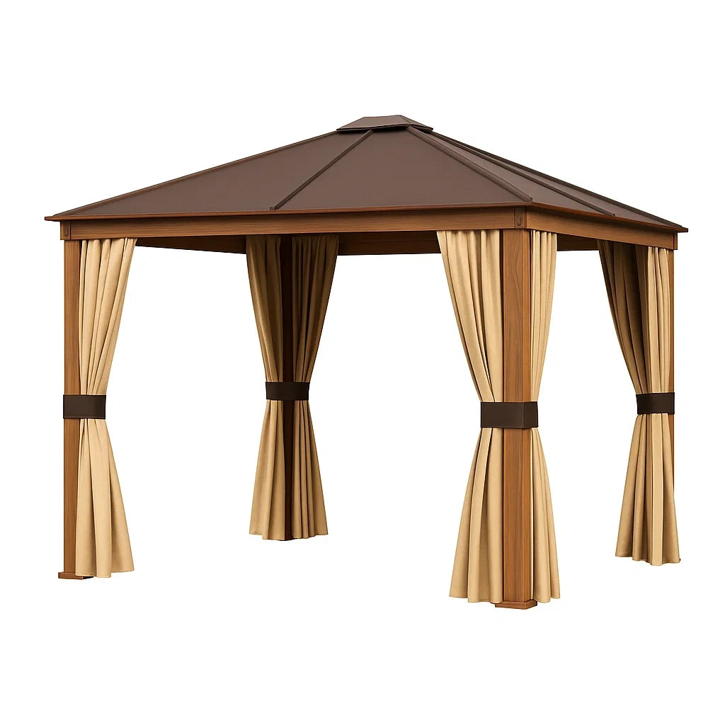 Pavillon Aluminium mit Polyestervorhängen Braun/Beige 3x3m