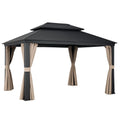 Metallpavillon Schwarz mit Polyester-Vorhängen Beige 300x400x275 cm