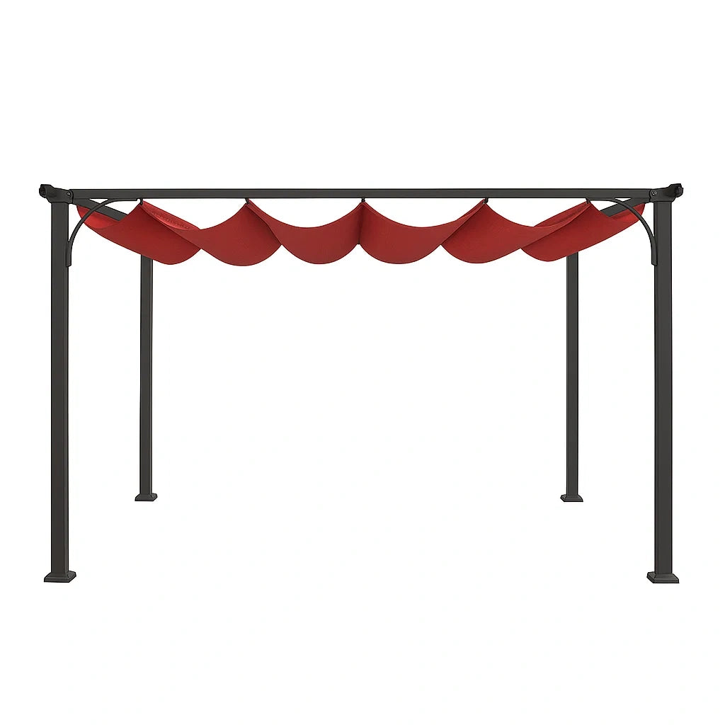 Pergola mit Schiebeüberdachung Rot Stahl Polyester 300 cm x 250 cm