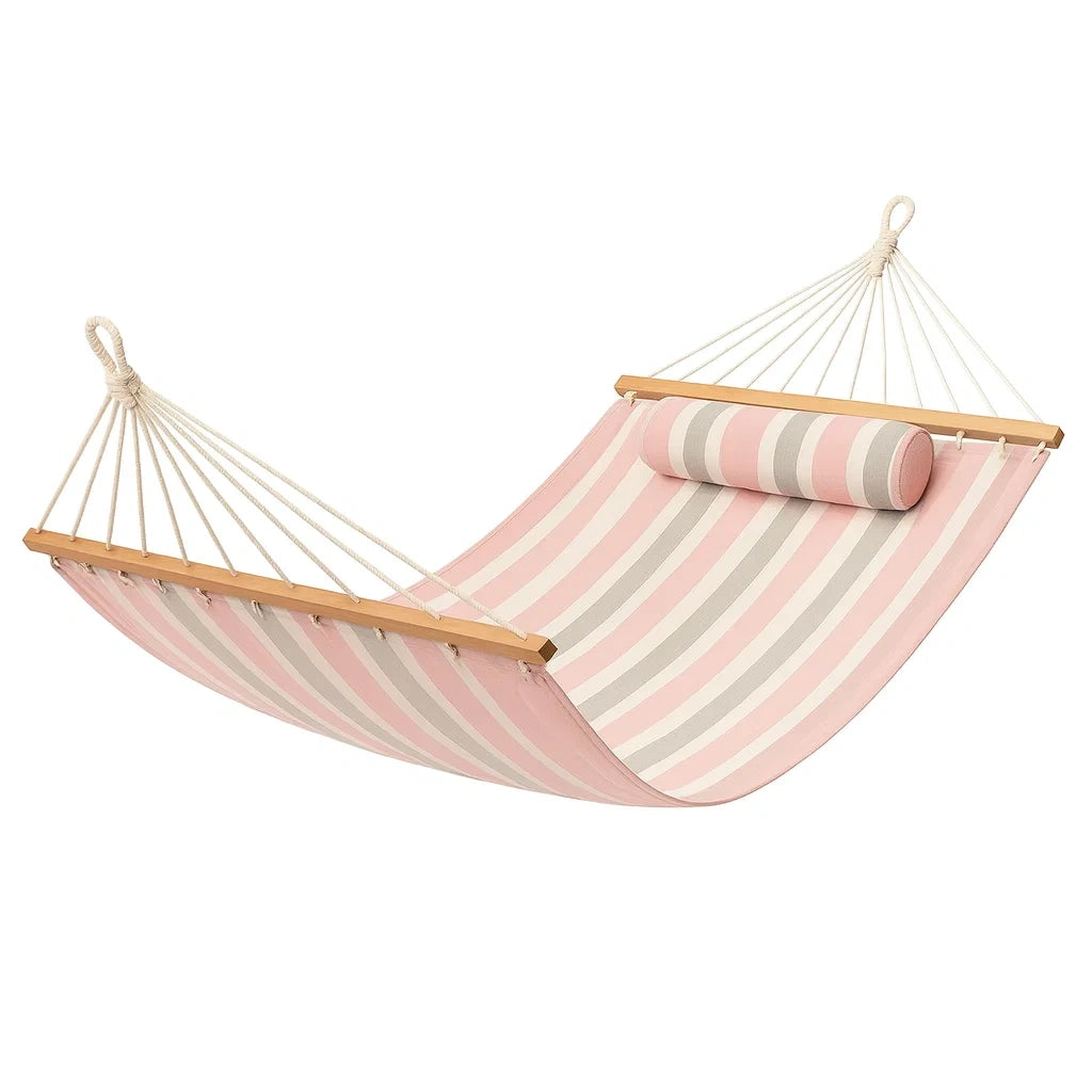 Baumwollhängematte mit Streifenmuster und Kissen Rosa/Beige