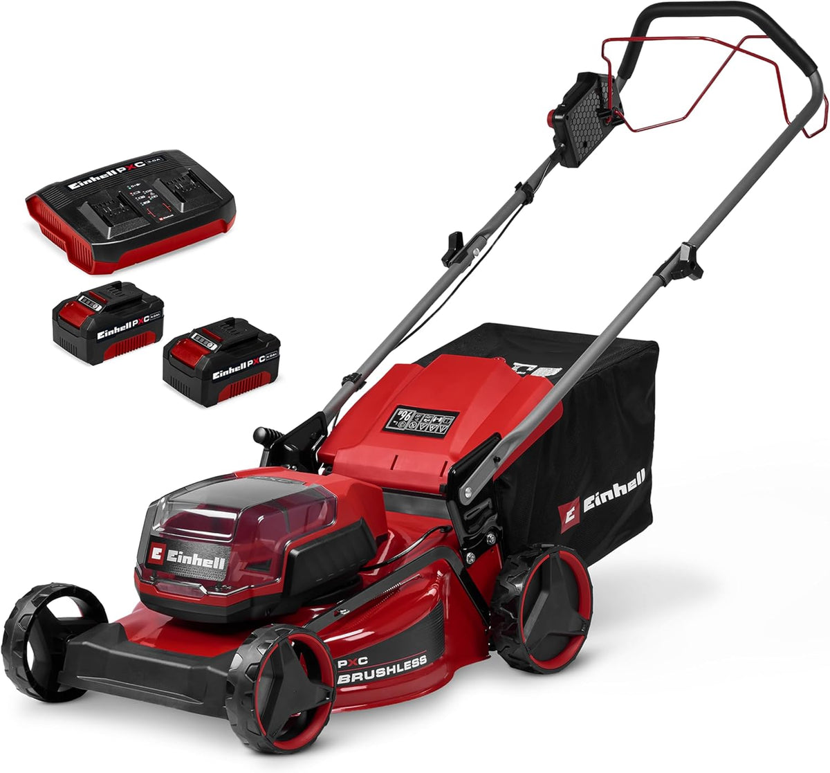 Einhell Akku-Rasenmäher GC-cm 36/46 S Li BL Kit Power X-Change (36 V, 46 cm Schnittbreite, 50 L Fangkorb, inkl. 2X 4,0 Ah + 1x Twincharger), Brushless