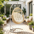 Hängesessel mit Gestell, Eierschaukelstuhl Outdoor, Beige