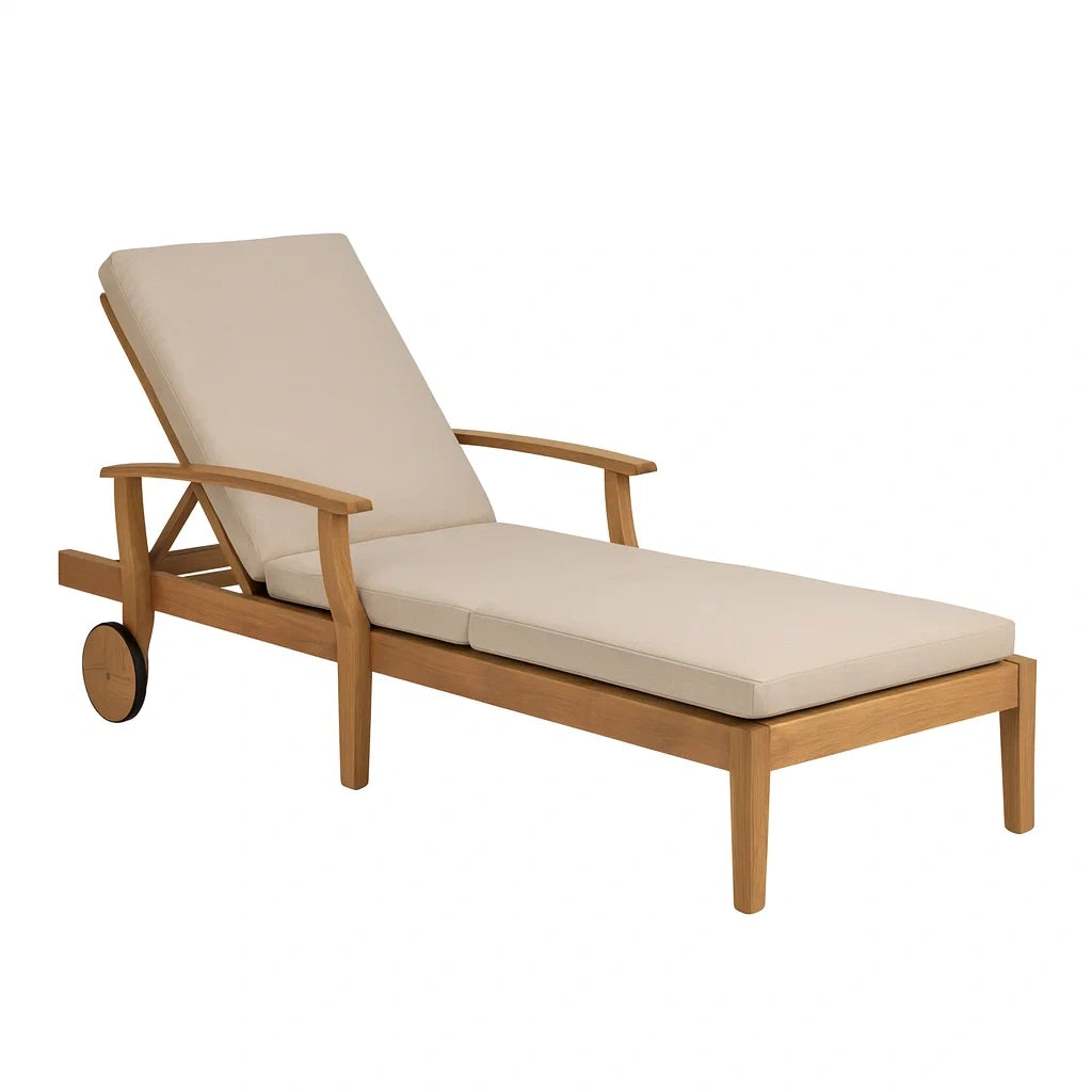 Gartenliege aus Teak mit verstellbarem Kissen Beige