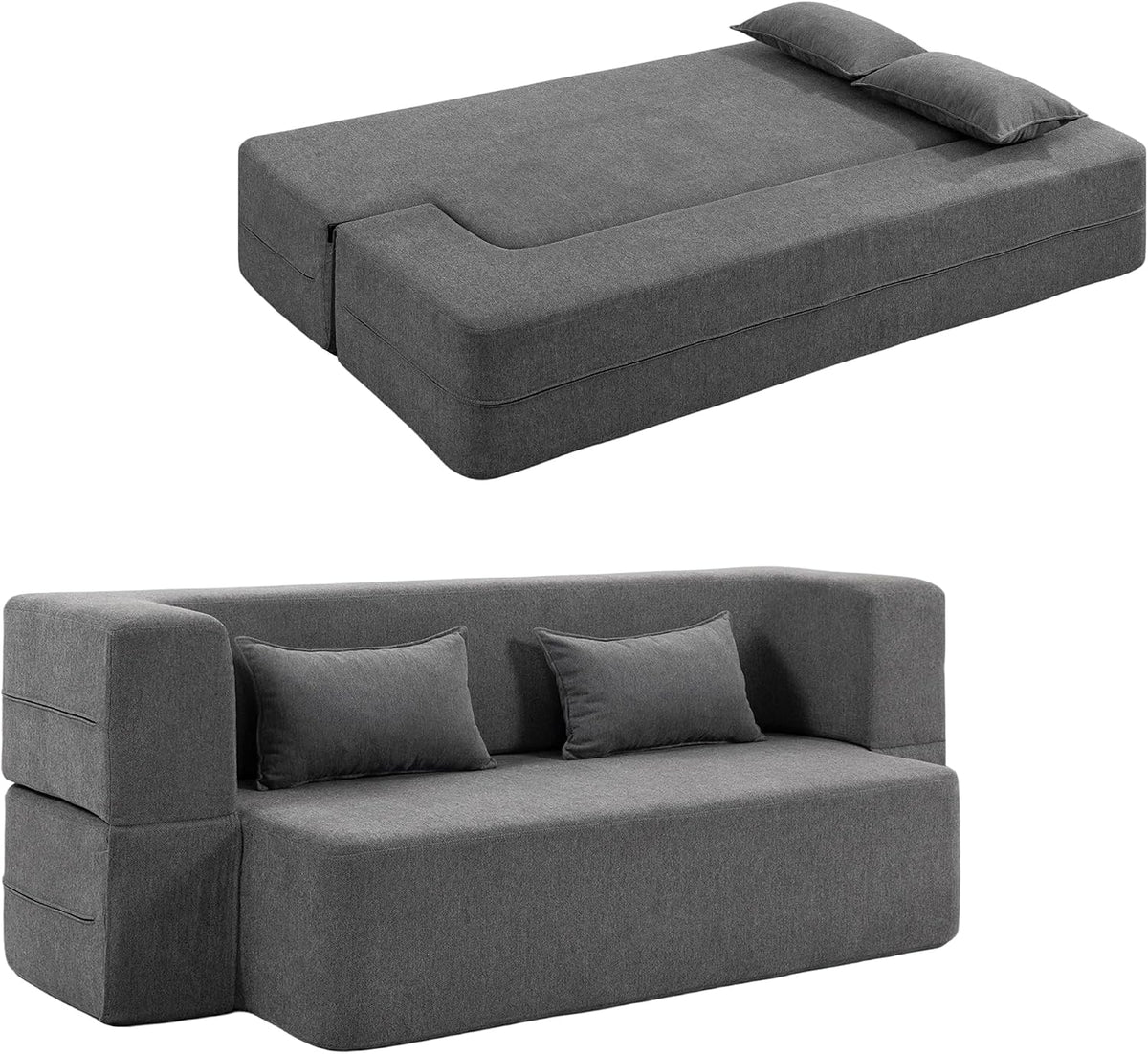 HOMCOM 2-Sitzer-Schlafsofa Bodensofa mit Breiten Armlehnen 2 Kissen Grau