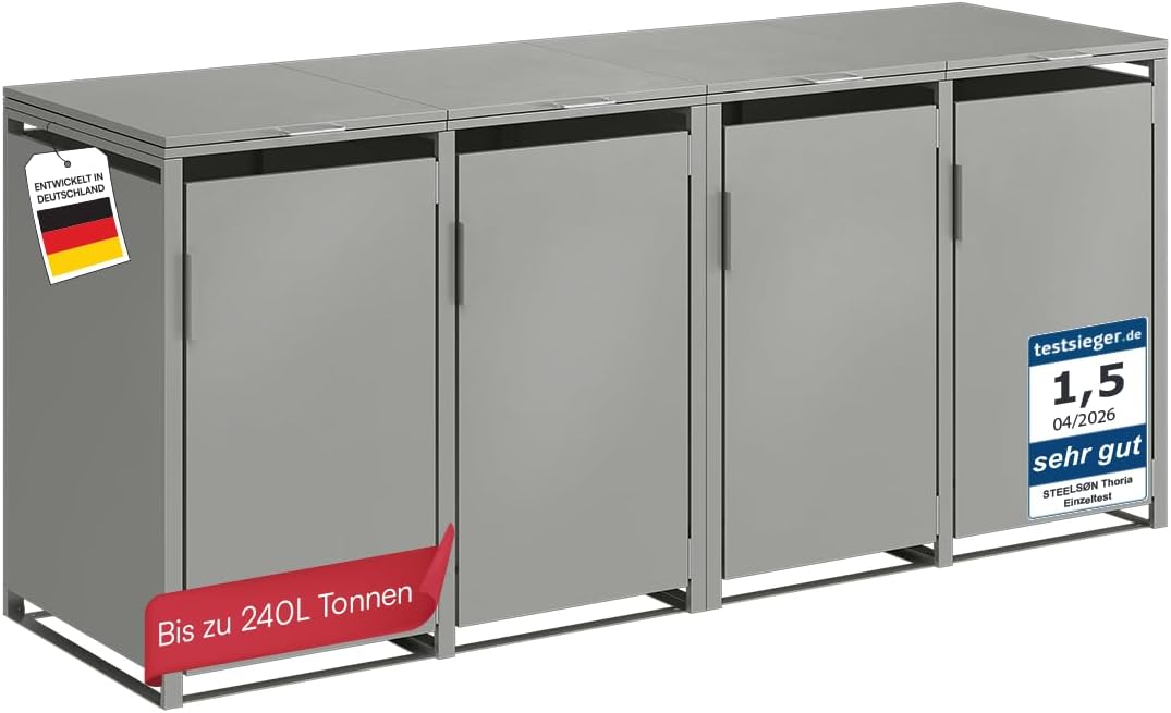 STEELSØN Thoria Mülltonnenbox 4er bis 240 L, Müllbox aus Stahl, Grau