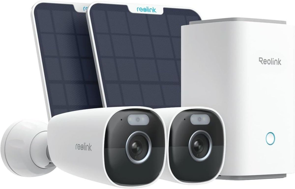 Reolink 5MP Überwachungskamera Aussen Set Outdoor Akku, Kabellose IP Kamera mit Home Hub, Home Hub mit 2× Argus Eco Pro + Solarpanel, Farbnachtsicht