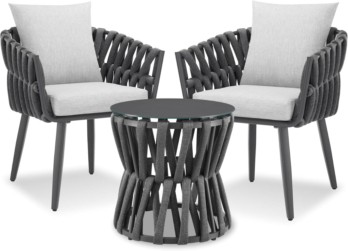 tectake Gartenmöbel-Set Lugano Rope-Design, Tisch 2 Stühle, Aluminiumgestell, Dicke Sitzpolster, Gartenlounge, Loungemöbel, Gartensitzgruppe