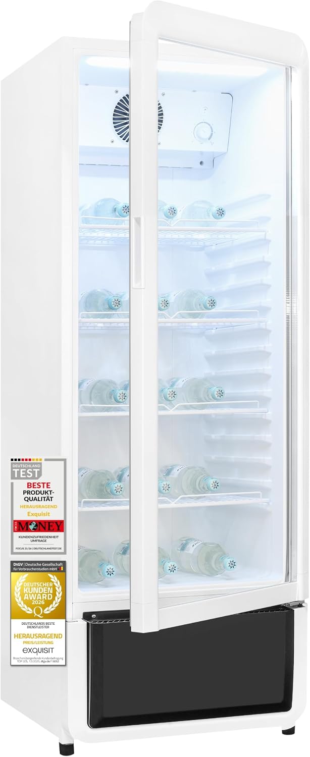 Exquisit Getränkekühlschrank 240 l, Glastürkühlschrank mit LED & Umluft