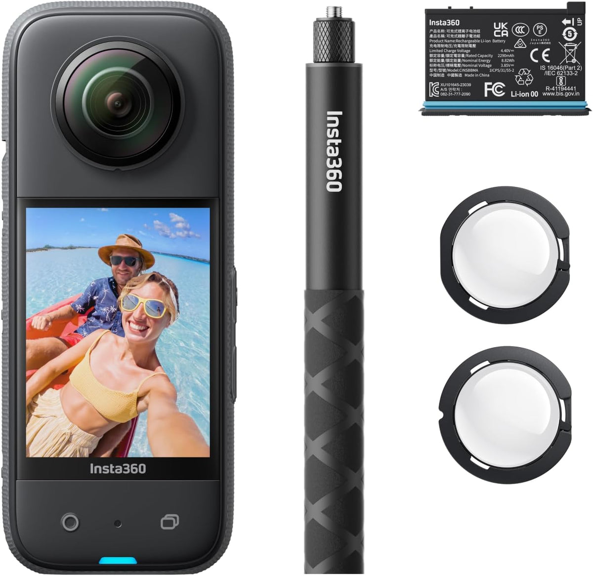 Insta360 X3 Starter-Bundle, wasserdichte 360° Action Kamera mit 1,27 cm (1/2 Zoll)-Sensor, 5,8 cm (2,29 Zoll)-Touchscreen, 5,7 K 360°, Stabilisierung