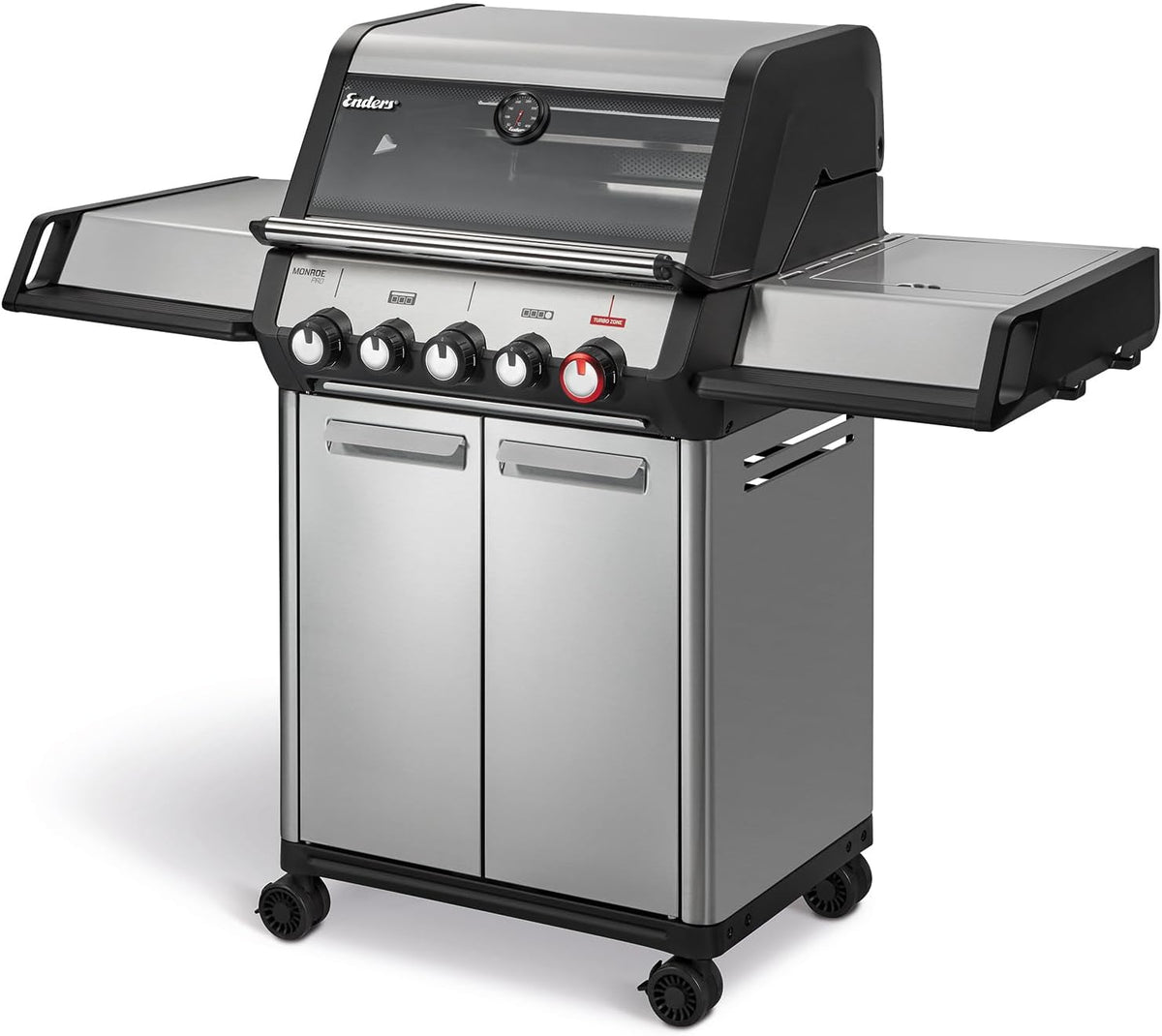 Enders Gasgrill Monroe Pro 3 SIKR Turbo. 3-Brenner, Aluguss Grill, 800 °C TURBO ZONE, mit Kocher und Infrarot-Heckbrenner, PanoVision Sichtfenster