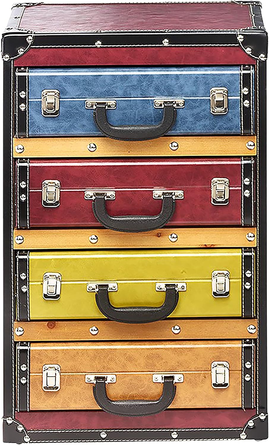Kobolo Kommode Regal in Kofferoptik 4 Fächer Kunstleder 40x30x63 cm Bunt