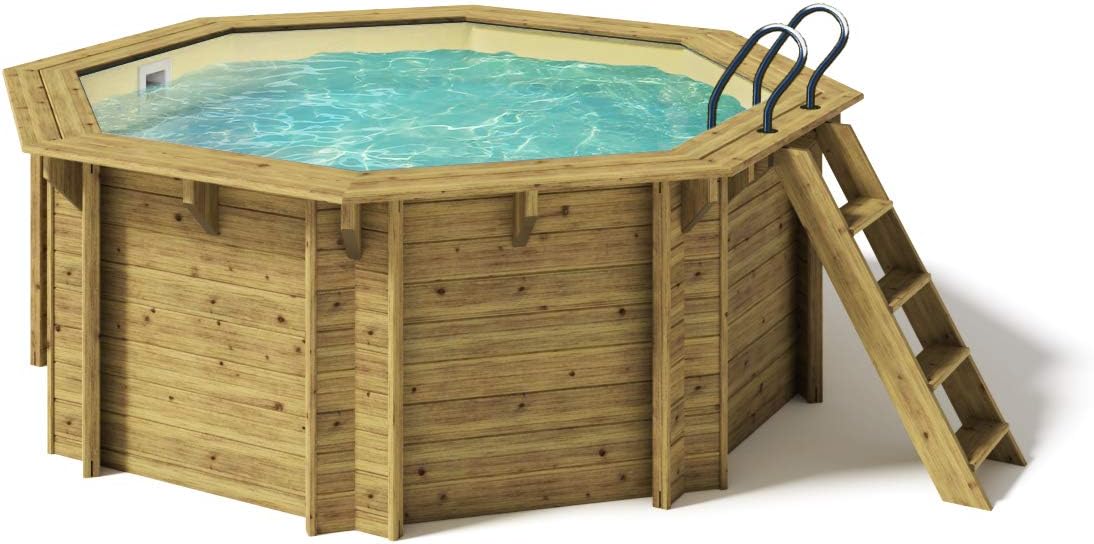 Paradies Pool Holzpool Kalea Einzelbecken, Folie Sand mit 0,8mm Stärke, Achteck-Pool, Edelstahlleiter Tiefbecken, 354 x 118 (Ø x H), Menge: 1 Stück