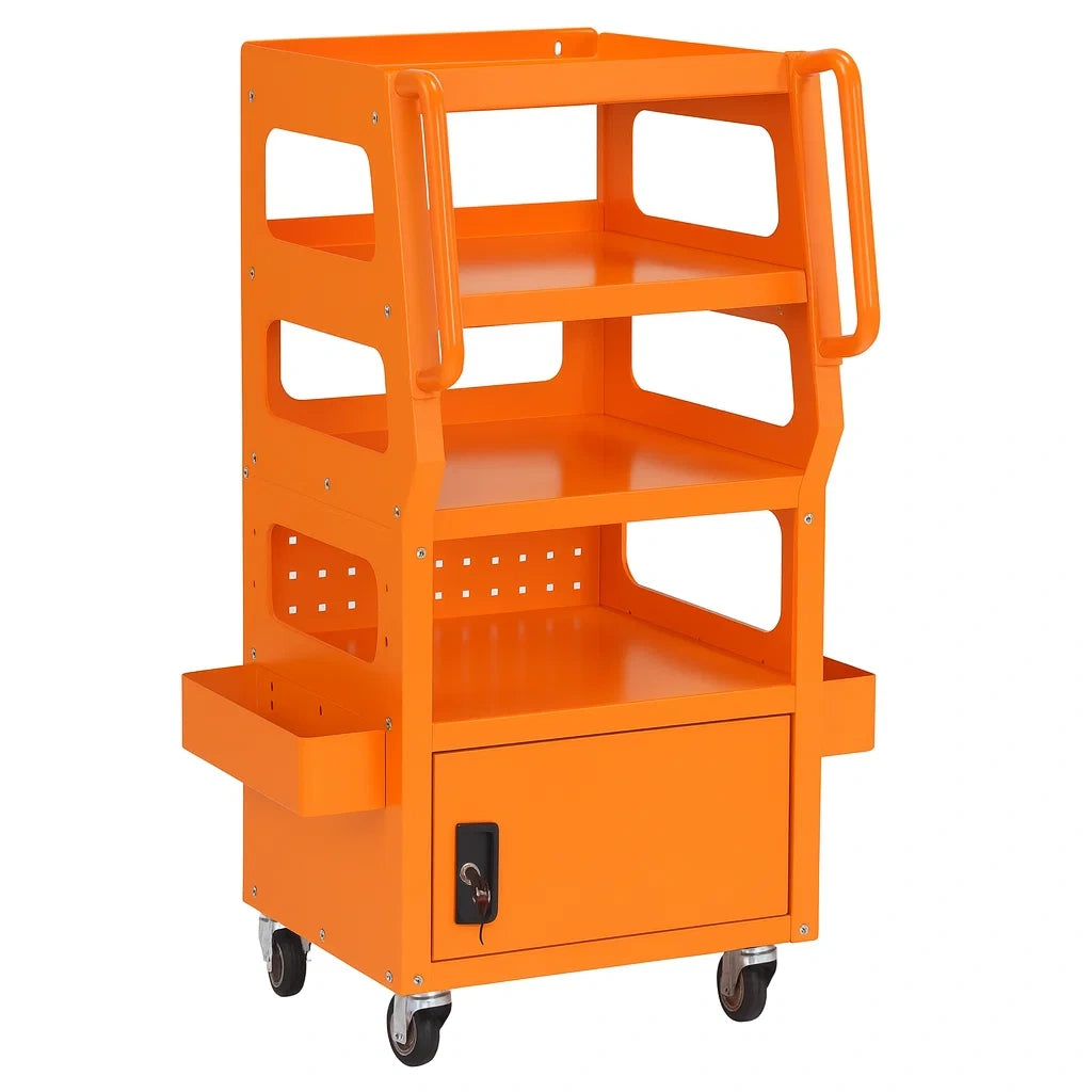 Metall-Werkstattwagen mit 3 Ebenen und Schrank, Orange
