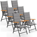 LIFERUN Gartenstühl Hochlehner Klappbar, mit Gesteppte Rückenlehne & Sitzfläche,7-Fach Verstellbar, Bis 120 kg, 6er Set Aluminium Balkonstuhl, Grau