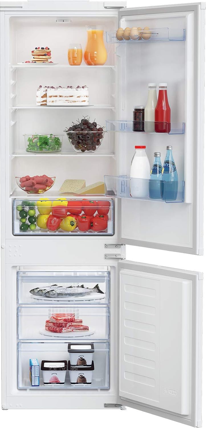 Beko BCSA285K4SN b100 integrierbare Kühl-/Gefrierkombination, 271 l Gesamtrauminhalt, 35 dB, Einbau-Kombination, MinFrost, Schlepptürtechnik, Weiß
