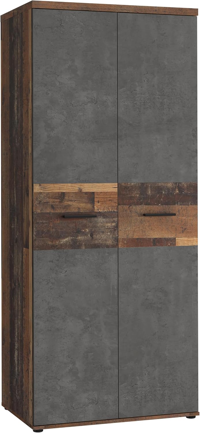 Forte Winnie Kleiderschrank 80, 2-türig, 79,9 cm breit x 189 cm hoch x 53,7 cm tief, rustikaler Drehtürenschrank, Einlegeböden, geräumig