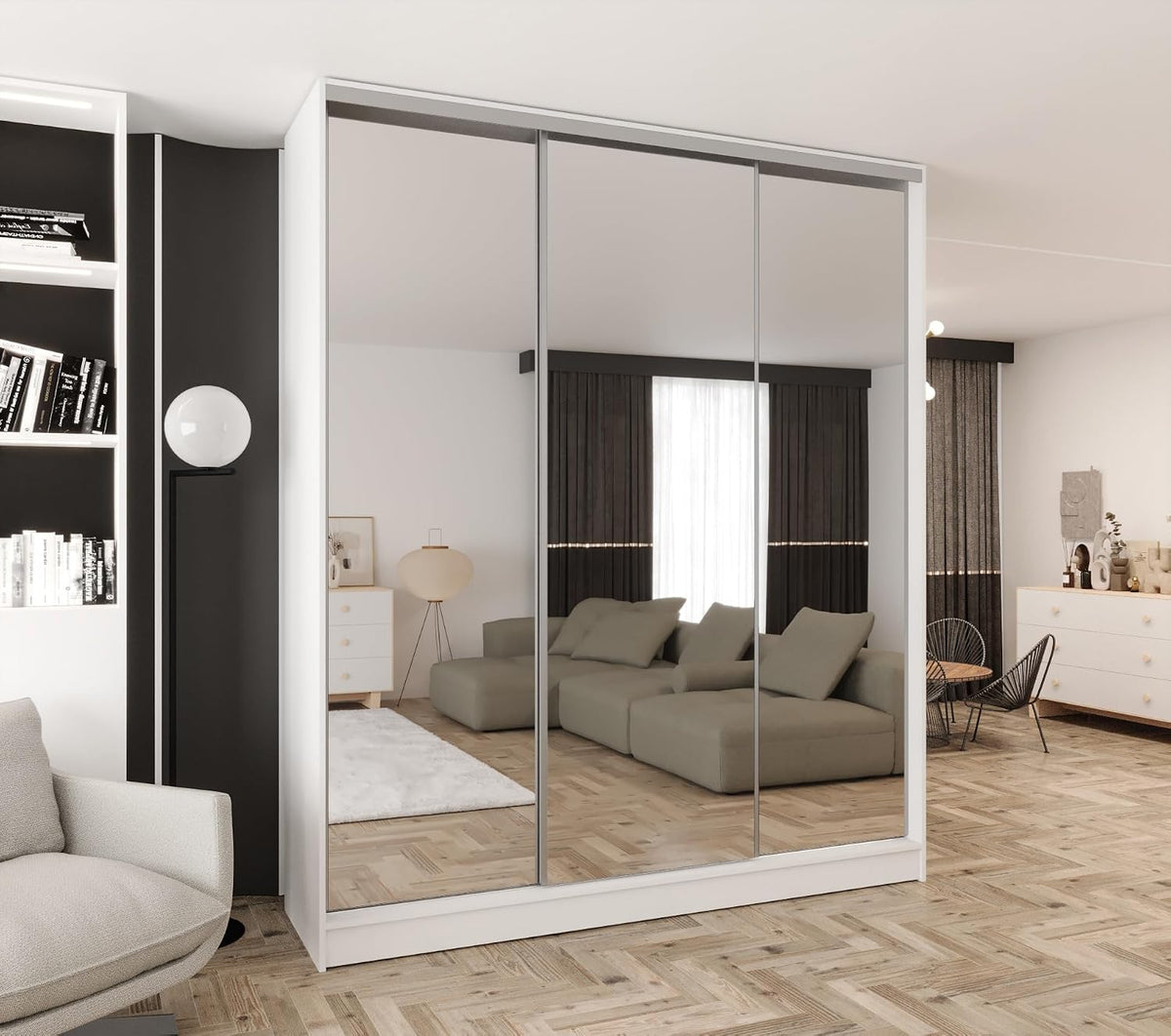 Kleiderschrank mit Spiegel und Schiebetüren Weiß 240x250 cm