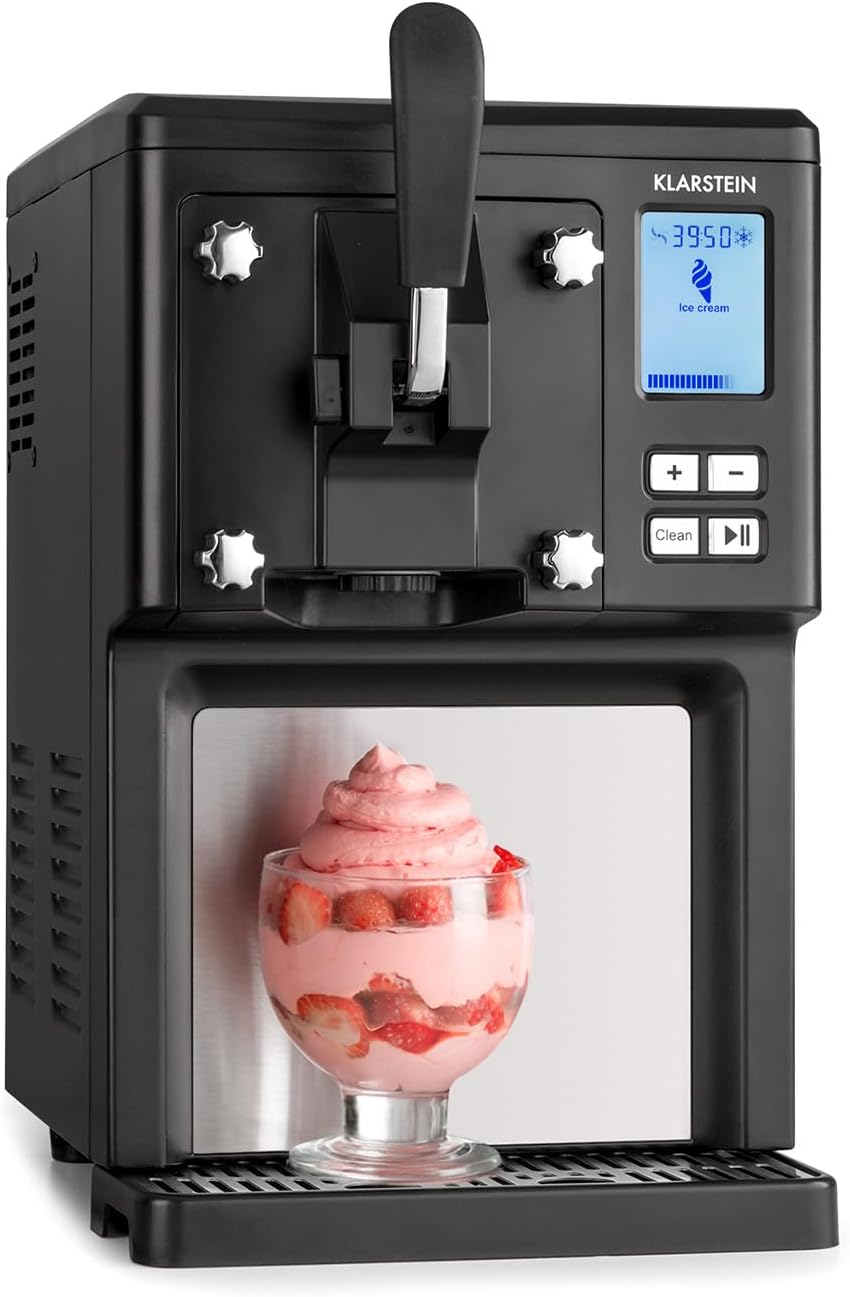 Klarstein Sweet Sundae, 1,5 Liter, Eiscrememaschine, mitselbstkühlendem Kompressor, 200 Watt, Ausgabesystem, 3 StundenAuto-Kühlhaltefunktion, schwarz