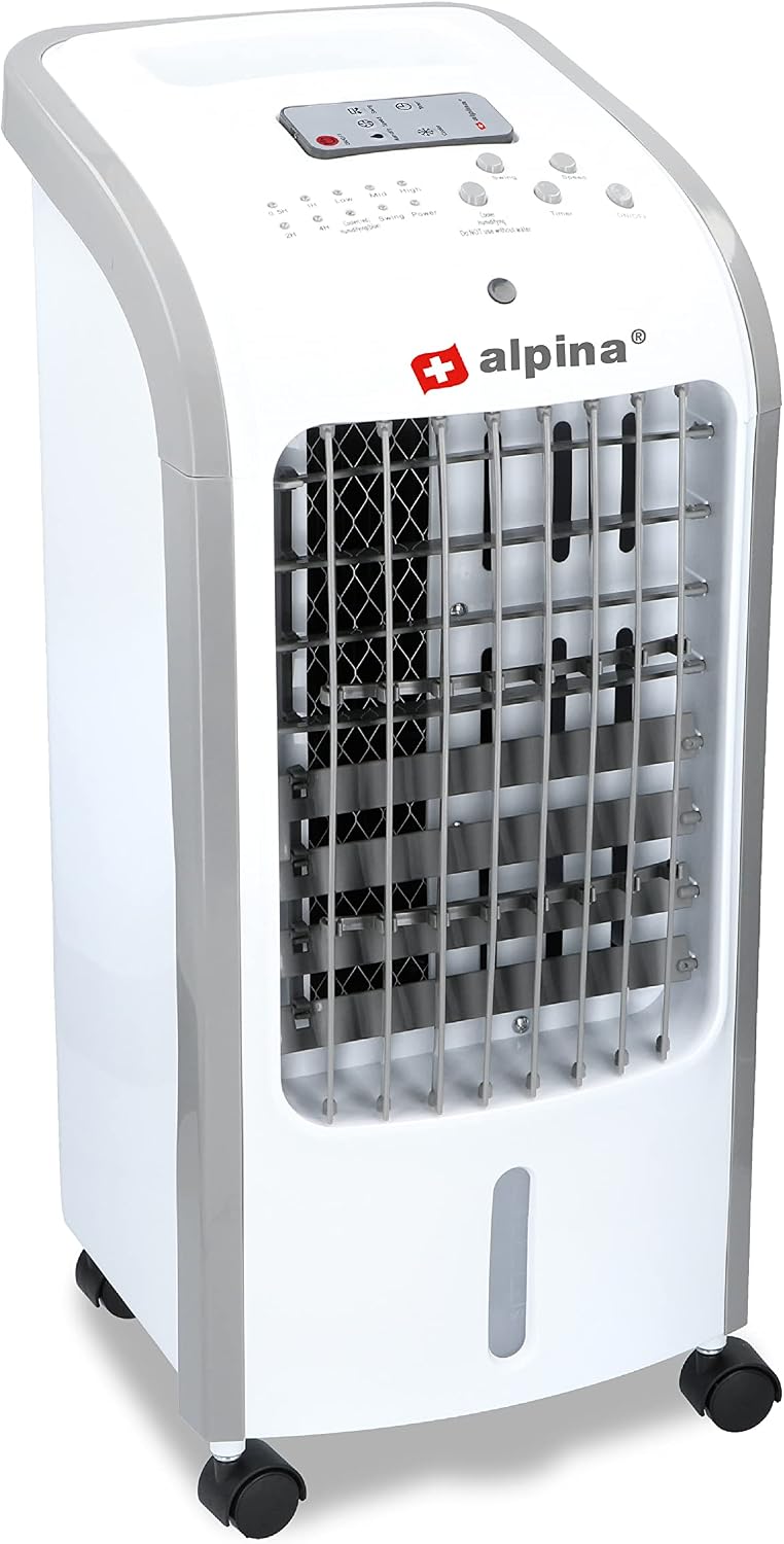 alpina Air Cooler, bis zu 270m3, mit Fernbedienung und Timer, Luftkühler, Luftbefeuchter, 3 Lüftungsmodi, Weiß