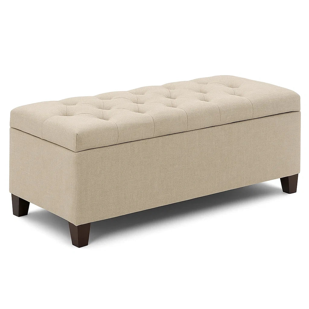 Beige Leinen-Polsterbank mit Stauraum 120x40x45 cm