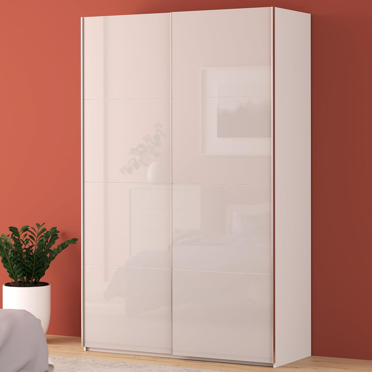 Forte FITTIO Kleiderschrank 150, 2-türig, 150,1 cm breit x 235 cm hoch x 61,2 cm tief, moderner Schwebetürenschrank, Kleiderstange, Einlegeböden