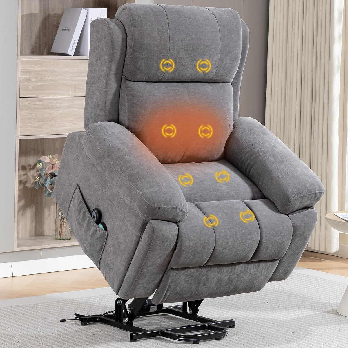 Fernsehsessel Relaxsessel mit Aufstehhilfe, Seniorensessel Schlafsessel TV-Sessel (Hellgrau), Elektrisch Massagesessel mit Wärmefunktion