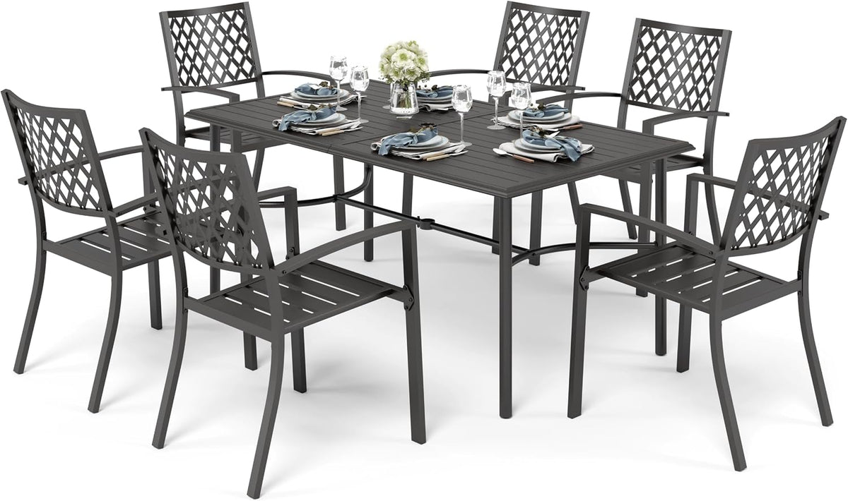 PHI VILLA Metall Gartenmöbel Set 6 stühle mit Tisch Wetterfest Schwarz