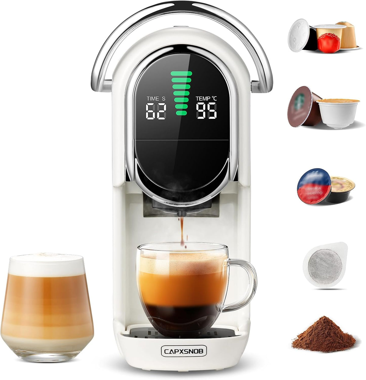 Magician1 Mini Pod Kaffeemaschinen 5 in 1 für Nespresso Original OL, ESE 44 mm Pads und Espresso gemahlener Kaffee, 1450 W, Dolce Gusto, 20 Bar