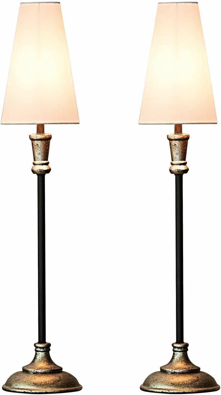 LOBERON Tischlampe 2er Set Obsonville, silber/schwarz/creme