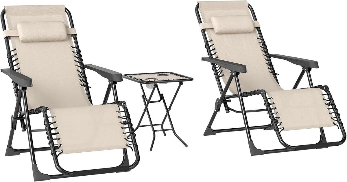 Outsunny Gartenliege Set 3-TLG. Klappbar 2 Stühle 90x65x110 cm Beige