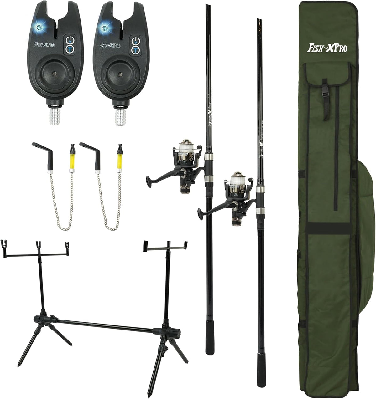 Karperset, Komplette Angelausrüstung für Karpfenangler, Inklusive Futteral, Rute, Rolle, Bissanzeiger, Swinger & Mehr