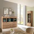 Lomadox Wohnzimmer-Set 2-teilig bestehend aus Vitrine und Highboard in Eiche inkl. LED Beleuchung