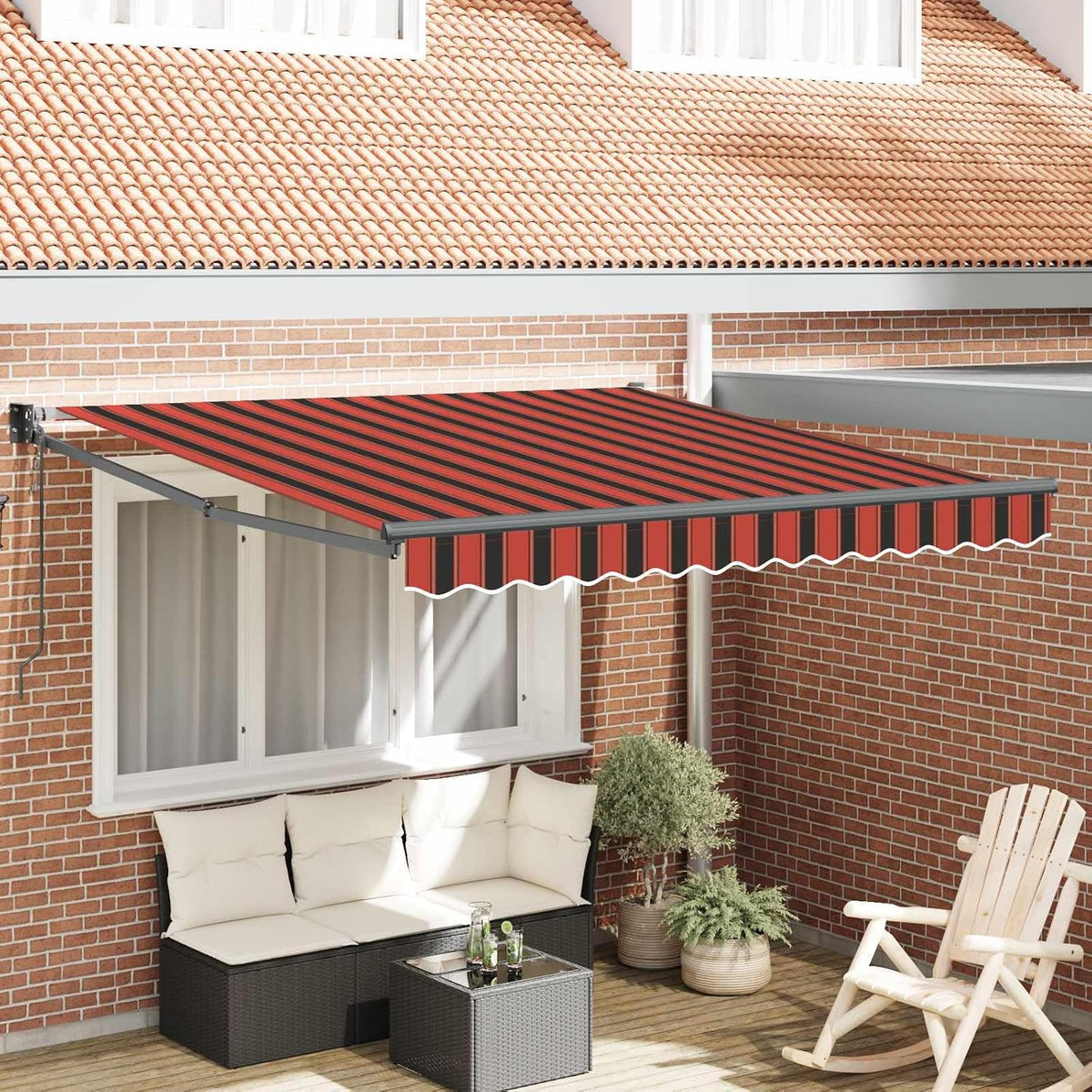 ACAGALA Elektrische Gelenkarmmarkise 3x2,5m, Markise Automatisch mit Fernbedienung und Handkurbel, Orange, Schwarz, Gelb(anthrazit Rahmen)