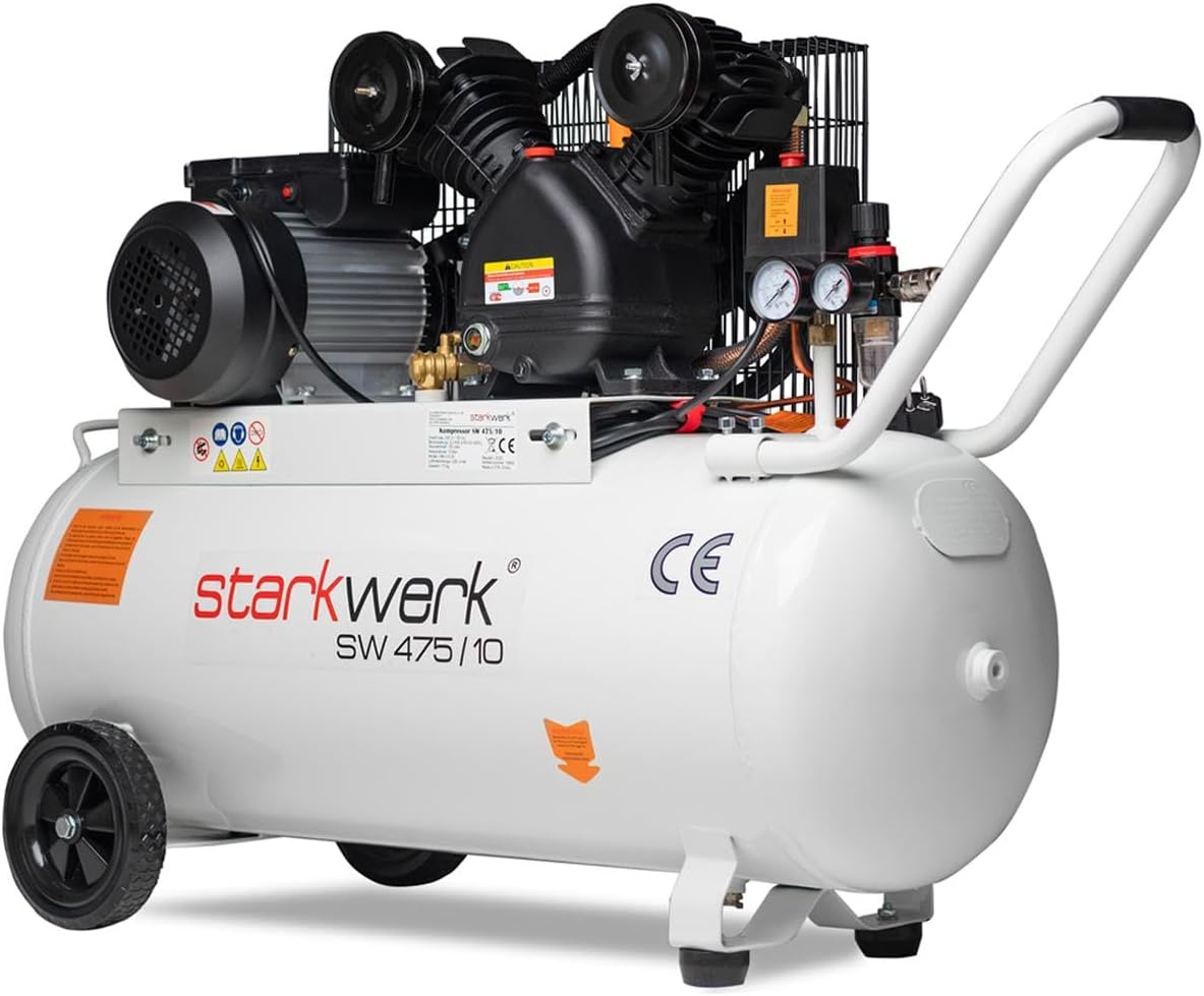 Starkwerk SW 475/10 Druckluftkompressor Kompressor 2,2kW 230V 10Bar 100l Kessel Keilriemenantrieb Luftkompressor Compressor inklusive Druckminderer