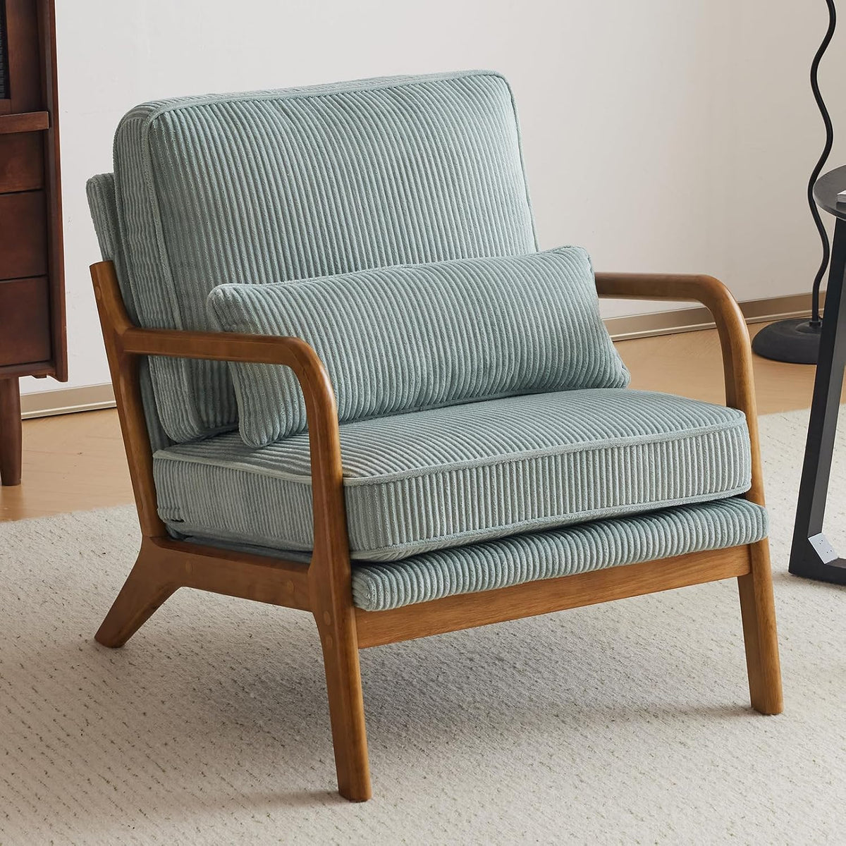 Bonnlo Sessel Gepolsterter Cocktailsessel, bis 200 kg belastbar, Ohrensessel für Wohnzimmer, Polsterstuhl mit Massivholz, Moderner loungesessel