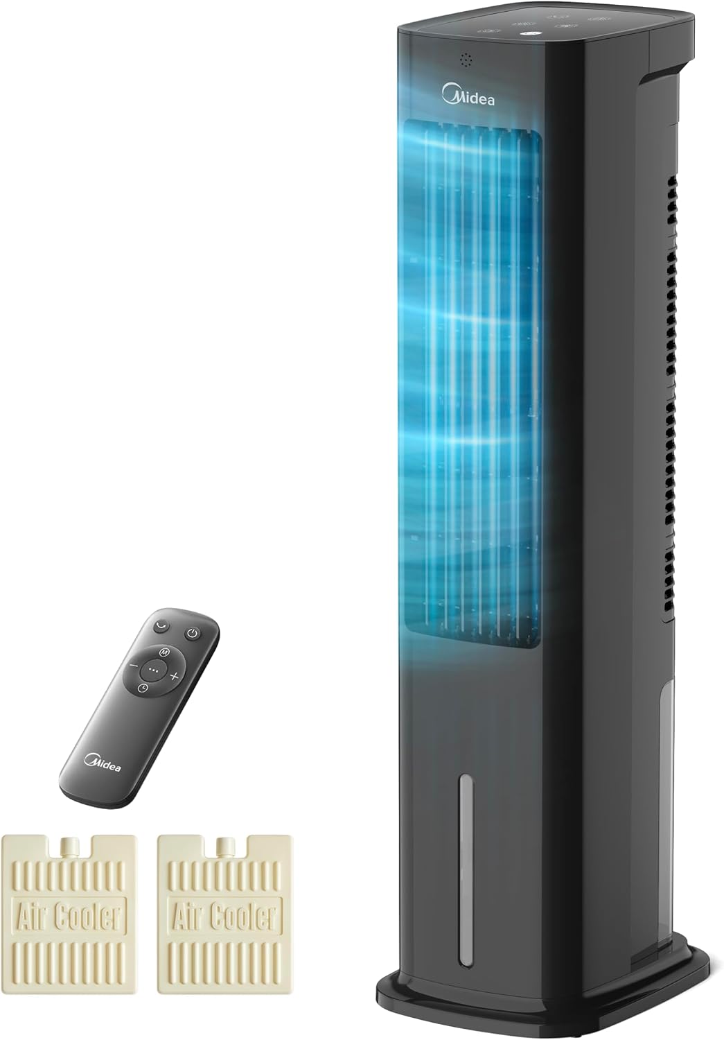 Midea AC100-20ARB(BK) Turmventilator mit Wasserkühlung, 4-in-1 mobiler Luftkühler, Ventilator, 5L Tank, Luftbefeuchter & Reiniger mit Fernbedienung