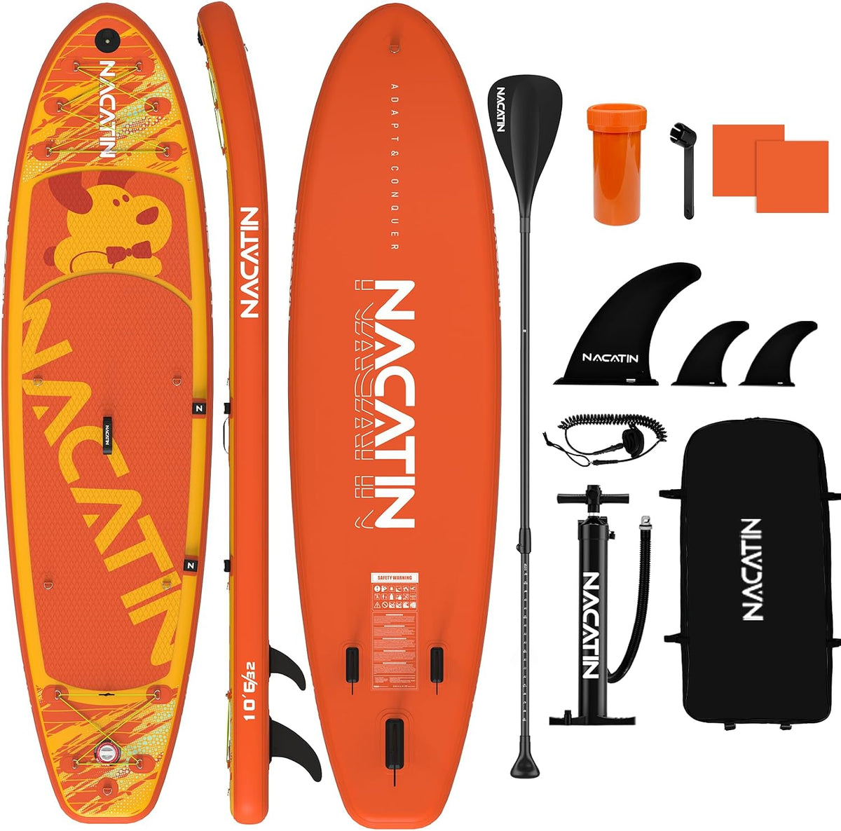 NACATIN SUP Board für Erwachsene, aufblasbares Stand Up Paddling Board 320cm (10ft 6in), Pumpe, mit verstellbarem Paddel, Rucksack, Reparaturset