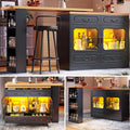 Ausziehbarer Bartisch mit Stauraum(135-203×39×92.8cm), geeignet für Schlafzimmer, Teleskopischer Bartisch mit LED, 360° drehbare Essbar, Wohnzimmer